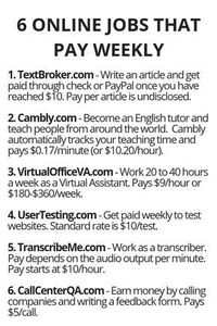 6 Online Jobs That Pay Weekly | Legit work from home, Online jobs, Useful life hacks