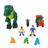 Preschool kids can act out their own exciting stories inspired by Jurassic World: Camp Cretaceous with this 9-piece Imaginext dinosaur toy set from Fisher-Price. With the giant Raptor XL on the loose, kids can send Ben and Darius racing to safety with the roll-along motorcycle and ATV. Kids can press the Power Pad on the ATV to launch the grabber tool and capture the miniature dinosaurs. Set includes 4 dinosaurs, 2 character figures, 2 vehicles and 1 projectile for hours of storytelling fun. Bring these toys to any Imaginext playset for more preschool-friendly Jurassic World pretend play! (Playsets sold separately and subject to availability.) Color: Multicolor.