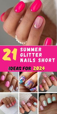 Sparkle this summer with 21 top trending designs for summer glitter nails short. Our collection includes pink and white hues, blended beautifully with ombre effects and a dash of glitter. These nail designs are perfect for anyone looking to add a bright, simple, and fun touch to their style.