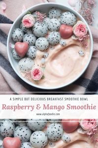 raspberry mango smoothie. healthy breakfast smoothie