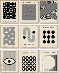 MID CENTURY DECOR: Add some geometric flair to your space with our Geometric Shapes Poster. This stylish piece of geometric decor features bold black lines and clean shapes that will add a touch of modernity to any room BAUHAUS WALL ART; Add a touch of contemporary style to your home with our Black and White Abstract Wall Art. This minimalist and modern Bauhaus poster features a striking design that will add a touch of sophistication to any room SET INCLUDES: You'll receive 9 Bauhaus Art Print S