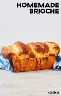 If you love butter, you'll live for this brioche bread. Get the recipe from Delish.com. #brioche #bread #recipe #homemade #howtomake #best #easy #buttery #loaf #sweet