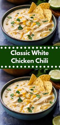 Need a comforting dish? This classic white chicken chili is an ideal chili recipe crockpot style! One of the best white chicken chili recipes for easy, flavorful chicken meals.