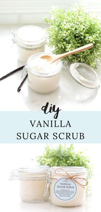 This yummy Vanilla Sugar Scrub is an easy, exfoliating DIY that you can make at home for pennies.  A simple and all-natural beauty product made with coconut oil. Perfect exfoliator for your face, lips, and body.