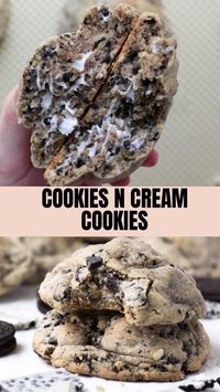 These Cookies & Cream Cookies are made with HERSHEY’S Cookies ‘n’ Crème Bars and chopped Oreo cookies and they are super soft, thick, chewy and so good! #cookies #oreo #baking #dessert #recipe