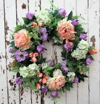 Peach Peony/Light Green Hydrangea/Peach Tulip/Magenta Anemone and Tulip Bow-ENG23