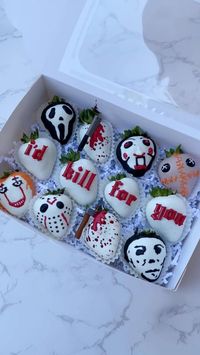 Halloween  • Spooky  • Michael Myers  • Sam  • Trick r treat  • Jigsaw  • Pennywise  • Treats  • Dessert  • Scary  • Art  • Chocolate  • Strawberries