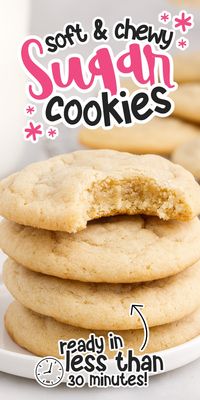 These Soft and Chewy Sugar Cookies are ready in less than 30 minutes taste better than the bakery! All you need are pantry staples and your favorite frosting recipe to make these chewy sweet treats.