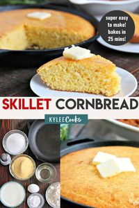 Fluffy and Golden, this Skillet Cornbread recipe is a cinch to make, and is a fantastic side for any meal! Mix it, pour it and bake it. Done!rn