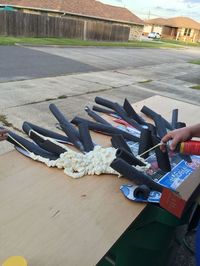 Under the Sea Coral. Cut out your design on cardboard then cut pool noodles and attach them throughout using a spray adhesive, then fill in with great stuff.