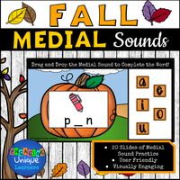 Enjoy this visually engaging and user friendly phonemic awareness activity. 20 slides of medial sounds practice with fall inspired theme! This NO-PREP, N0-PRINT, digital Google Slides product can be used for homeschooling, distance learning and for technology centers within the classroom for independent practice. Directions and Differentiation Suggestions are also included!