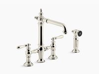 K-76519-4 | Artifacts® deck-mount bridge kitchen sink faucet with lever handles and sidespray | KOHLER