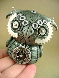 Mechanical Owls - POTTERY, CERAMICS, POLYMER CLAY  -  by monsterkookies