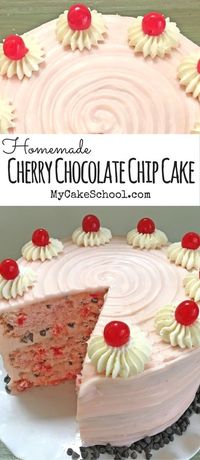 Cherry Chocolate Chip Cake Recipe by MyCakeSchool.com! SO moist and flavorful! #cake #cherrycake #cakerecipes