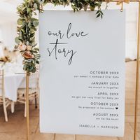 This "Our Love Story" wedding sign template features an edgy handwritten font and a modern minimalist design. Easily edit *most* wording to match your event. Colors are 100% editable. The simple black and white color combination makes it the perfect addition to your minimalist, modern, or romantic wedding. Pair with additional items from the ADELLA Collection for a cohesive look.