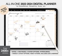 "DIGITAL PLANNER 2023 2024 - GOLD This digital planner is designed to help you make the best of your year. Useful to use as a life planner, business planner, or academic planner. It starts on January 2023 to December 2024 (Monday & Sunday start). This Digital Planner is designed to be used in your iPad or tablet device. Great to use for apps like GoodNotes, Notability, etc. Files types Included: - 1 PDF (Monday Start) 2023-2024 Dated Digital Planner 1200-page - 1 PDF (Sunday Start) 2023-2024 Dat