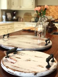 15" Farmhouse Distressed Wood Tray Lazy Susan