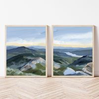 This diptych art print listing is for a SET OF 2 art prints. Elevate your wall decor with this set of 2 landscape art prints--a stunning reproduction of an original mountain painting by Colorado Springs artist, Katie Garrison. Printed on smooth matte paper, this diptych mountain wall art showcases the beauty of the Utah landscape, making it the perfect addition to your Rocky Mountain art collection. These mountain landscape art prints beautifully capture the essence of the Utah's iconic Wasatch