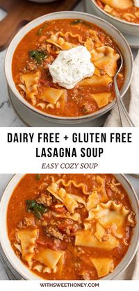 Delicious gluten free and dairy free lasagna soup. Made in under 30 minutes and perfect for leftovers that the whole family will love. #lasagna #glutenfree #dairyfree #souprecipe #soup