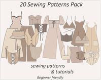 20 sewing patterns pack: corset top, corset belt, front lace corset top, bustier top, milkmaid dress and other sewing patterns PDF (printable) with detailed step by step tutorials (illustrated). All patterns in one set. Sizes: XXS-XL/ UK: 4-20/ US: 0-16 for skirt Bella, pants Chloe, dress Alice, corset Everly and others Bralette Mia and Lili: 65A-100H/ 30A-44H; Bustier Aurora: XXS-L/ UK: 4-16/ US: 0-12 Corset top Vanessa, Corset belt Francesca, Fitted dress Megan, Front lace corset Serena, Rompe