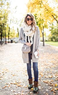 DETAILS : OLIVE GREEN ANKLE BOOTS (UNDER $80 ��– COMES IN 4 COLORS) | GREY HOODED CARDIGAN | GREY BLOUSE | DENIM | CREAM KNIT SCARF | GREY WATCH | SUNGLASSES | GREY CROSSBODY (MEDIUM HERE) I&#8…