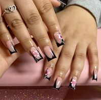 nails , french tips , flowers , black , inspo