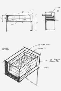 Design Process: Design sketches for a custom jewelry display cabinet. #laughingbuddhatattooandbodypiercing #boardandvellum #interiordesign #designprocess #sketching #designsketch #customfurniture