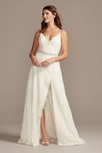 Leaf Pattern Lace A-Line Tall Wedding Dress | David's Bridal