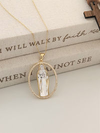 Christmas Gift  for Mom Virgin Mary Necklace with Swarovski Crystal Image – Surrounded by Zircons, Gold-Plated Chain and Medal, Catholic Jewelry, Mom Catholic Gi