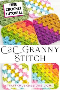 Crochet Corner-to-Corner (C2C) Granny Stitch • RaffamusaDesigns