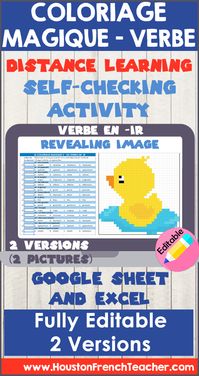 French Distance Learning - Verbe en IR- Magic Picture DISTANCE LEARNING. Core French distance learning - Google Sheets and Excel - Self Checking activity. FUN, EDITABLE