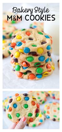 Bakery style M&M cookies are as bright and cheerful as they are delicious. They pack a punch of chocolate flavor and easily rival any from a local bakery!