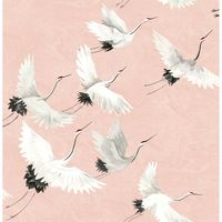 "Find the NuWallpaper Pink Halcyon Peel & Stick Wallpaper at Michaels. com. Adorn your walls with this beautiful, hand-painted crane peel-and-stick wallpaper. Adorn your walls with this beautiful, hand-painted crane peel-and-stick wallpaper. The blush backdrop is slightly marbled, making the birds appear as if they're swirling through water or drifting amongst the clouds. Details: Pink and cream 20.5\" x 18ft. (30.75 sq. ft.) 10.5\" design repeat No sticky residue behind Easily repositionable No