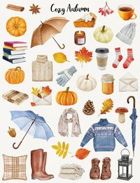 Watercolor Autumn Cozy Clipart Clothes Coffee Pumpkin Candle - Etsy