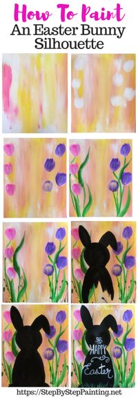 Easter Canvas Painting Bunny Silhouette - Acrylic Painting Tutorial