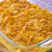 Small Batch Funeral Potatoes – AKA cheesy potato casserole with corn flake topping, party potatoes, or potluck potatoes – scaled down to make a great side dish.