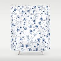 Flowers in knots pattern. floral, minimal, spring, white, blue, white-blue, blue-white Shower Curtain