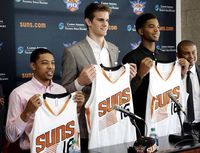 Former UK player Tyler Ulis, left, posed with Phoenix Suns first-round draft picks Dragan Bender, center, and Marquese Chriss the day after the NBA Draft.