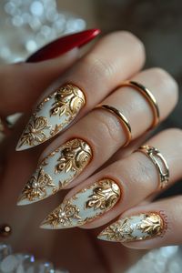 Explore the latest in nail art with these Gold Nail Designs 2024! ✨💅 Dive into the magic of summer vibes with radiant golden nails. ☀️💖 #NailArt #GoldNailDesigns