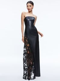 Retha Vegan Leather Lace Maxi Dress In Black | Alice And Olivia