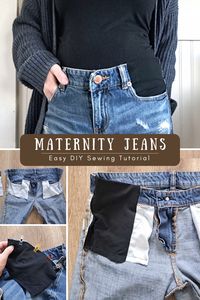 The perfect jeans for maternity and postpartum! These have functioning pockets, fly, belt loops, and you can tuck your shirt in. Fun and quick beginner project that will help you to build your budget friendly, cute maternity wardrobe.