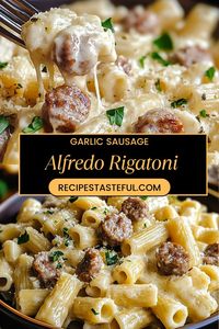 Savor the rich and creamy flavors of Garlic Sausage Alfredo Rigatoni! This hearty pasta dish combines tender rigatoni with savory sausage, a luscious Alfredo sauce, and aromatic garlic for a comforting meal that's perfect for any occasion. Quick to prepare and loaded with flavor, it’s ideal for busy weeknights or a cozy dinner with family. Save this pin for a delicious recipe that elevates your pasta game to a whole new level!