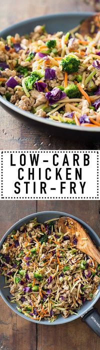 10 minutes for the most amazing Low-Carb Stir-Fry. Ground chicken, a rainbow of veggies, delicious asian flavors and a pan is all you need. #sponsored via @greenhealthycoo