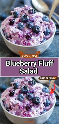 Light and fluffy Blueberry Fluff Salad is a classic dessert salad that’s perfect for your next cookout or for any occasion! Loaded with blueberries, mini marshmallows and studded with sweet pineapple chunks, this easy no bake dessert only takes 5 minutes to whip up.