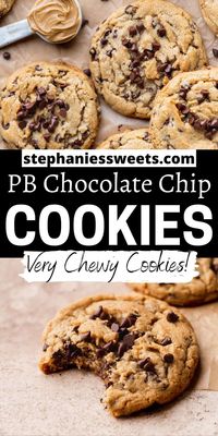 These peanut butter chocolate chip cookies are chewy large cookies with crisp edges. They are loaded with creamy peanut butter and mini chocolate chips. These cookies are one of my all time favorites!