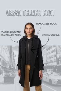 Need the perfect coat for bustling through the city? Our Versa Trench Coat has so smart features so you can customize your look while staying shielded from the weather. #bernardo #blacktrenchcoat #cityaesthetic