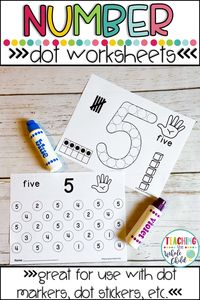 Two sets of black and white number dot marker worksheets. Perfect for Preschool, Pre-K, and Kindergarten students to use with dot markers, bingo dabbers, or cover with manipulatives or circle stickers. Each printable has four clipart images that correspond with each number and includes tally marks, counting fingers, base 10 blocks, and ten frames for numbers 0-10.