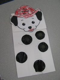 Preschool Fire Safety theme. Dalmation paper bag puppet.