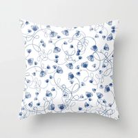 Flowers in knots pattern. floral, minimal, spring, white, blue, white-blue, blue-white Throw Pillow