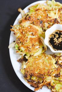 Japanese cabbage pancakes | white plate blank slate